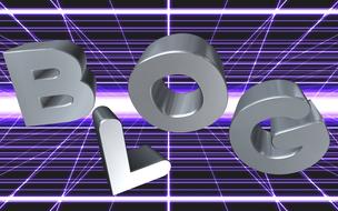 Shiny, 3d, grey "BLOG" sign, at background with purple network, clipart