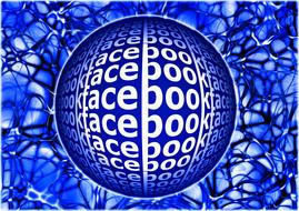 facebook, print on blue ball at abstract background