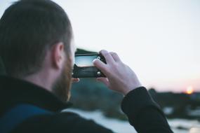 man with beard, camera, nature