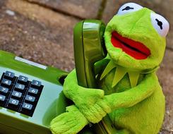green Kermit Frog with Phone
