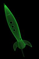 Cgi image of the green rocket, at black background, clipart