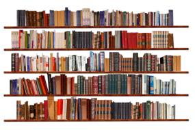 photo of shelves with books in the student library