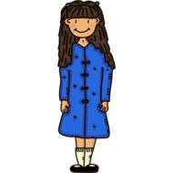 painted girl in a blue coat
