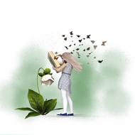 book read butterflies drawing