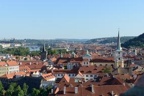 roof view of old city at summer, Czech Republic, Prague
