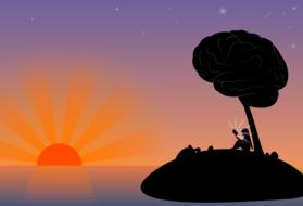 girl reading book on island at sunset drawing