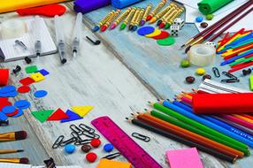School Learning items on wood table