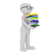 white male 3d model holds stack of books