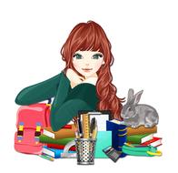 drawn girl with school supplies