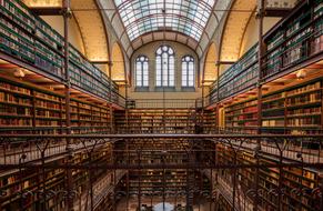 Photo of a large library in the Rijksmuseum in Amsterdam