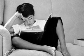 Children Studying Book black and white