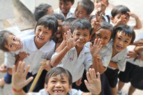 view of happy schoolchildren