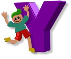 happy cartoon boy at Y alphabet letter