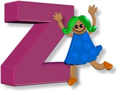 happy cartoon girl at alphabet letter z