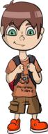 drawn schoolboy with a backpack on a white background