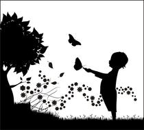 image of a boy catching butterflies on the field