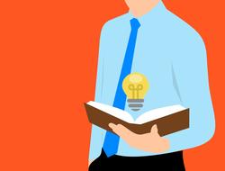 drawing of a man with a book in his hands on an orange background