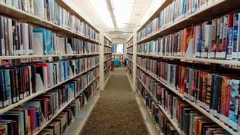 narrow aisles in the school library