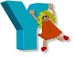 happy cartoon girl at Y alphabet letter