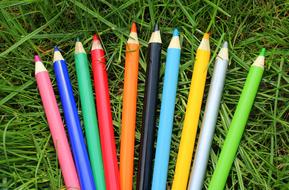 colorful Crayons on a green grass
