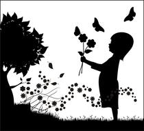 flower tree girl drawing
