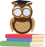 cartoon owl sitting on a stack of books