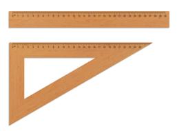 wooden ruler and setsquare