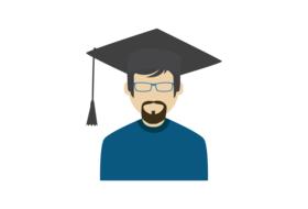 painted man with a beard in a graduation hat