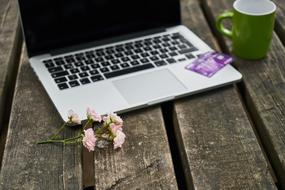 laptop computer on weathered wood background