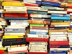 chaotic stack of books