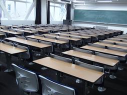photo of school desks in the classroom
