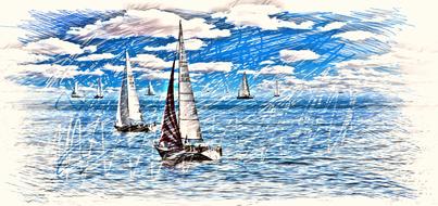 sailing boat blue drawing
