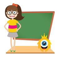 blackboard kid and monster drawing