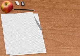 blank Paper, Pencil and apple