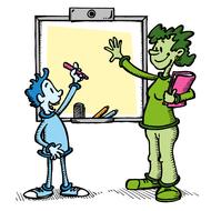 animated student and teacher