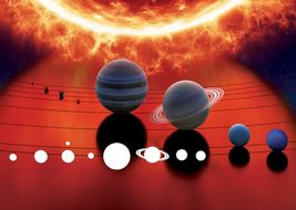 Solar System Planets and burning sun, collage