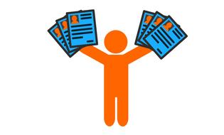 drawn orange man with resume forms