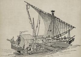 drawn vintage ship in the ocean