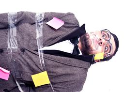 the man is bound with tape