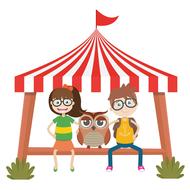 painted children with an owl in an amusement park