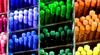 sorted colored pencils in the store