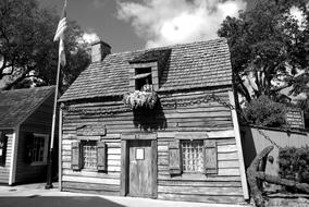 american flag at Oldest Wooden Schoolhouse, usa, florida, st augustine