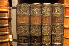 ancient books on the shelf close up