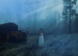 Horror School Bus and girl drawing