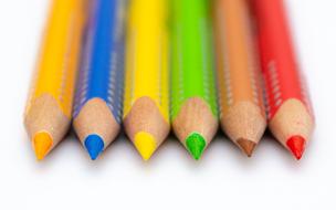 wood Pencils yellow blue orange green red
