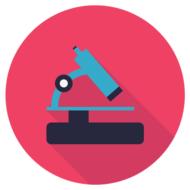 microscope, red round icon