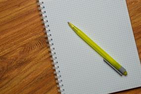yellow ballpoint pen and notebook