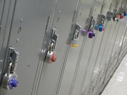 multi-colored locks on lockers in the dressing room