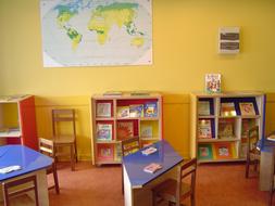 small wood table in the school class