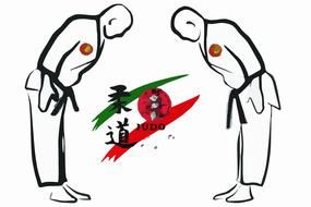 two men bowing, judo, drawing